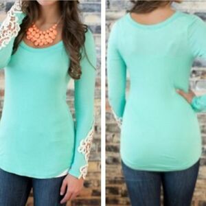 Mint Green Lace Sleeve Women's Top